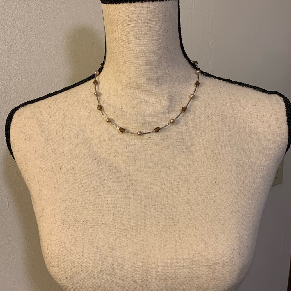 Lia Sophia Necklace Silver Brown Beads - Picture 3 of 4